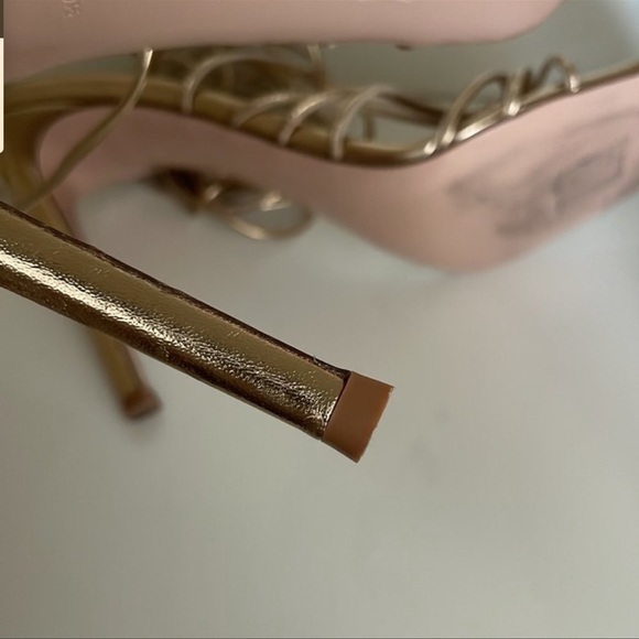Gianvito Rossi Metallic leather strap lace up ankle wrap stilettos gold. - Picture 3 of 6